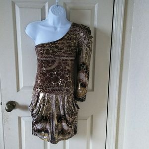 Brown, black and gold dress